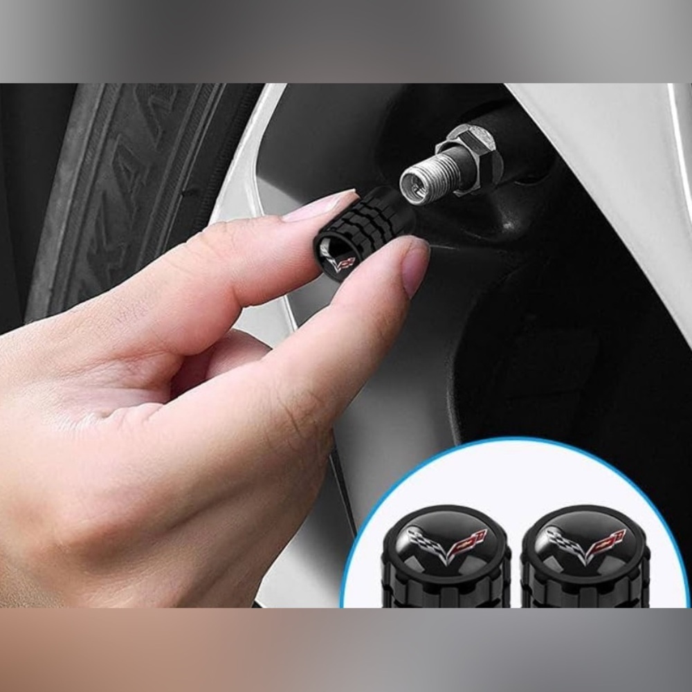 Corvette 4 Pcs Black Metal Car Wheel Tire Valve Stem Cover NEW